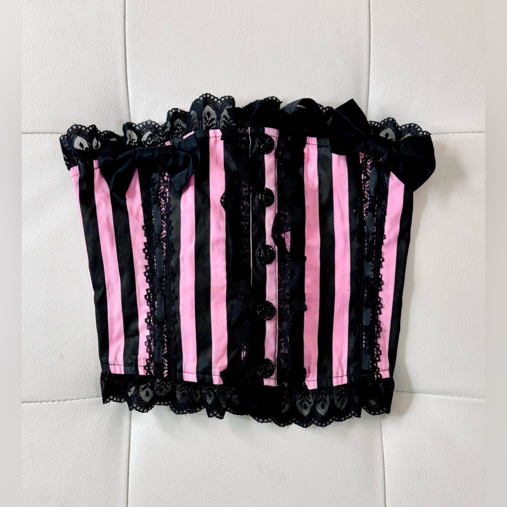 Pretty in Pink vintage striped underbust corset; Size XS